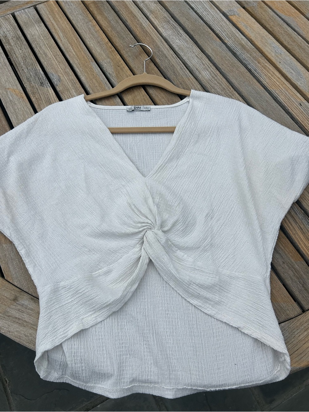 Zara Off White Gauze Twist-Front V-Neck Women's Top